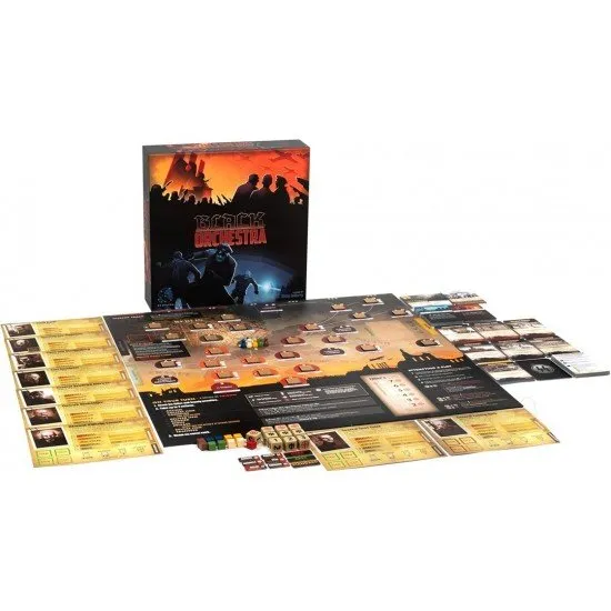 A dark, atmospheric board game board depicting a map of WWII Europe with character cards of historical German conspirators