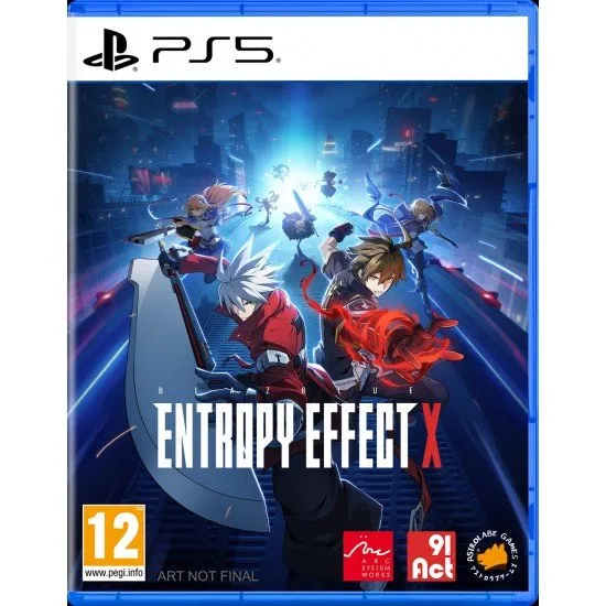BlazBlue Entropy Effect X game cover showing the protagonist, Ace, and other stylish BLAZBLUE characters in action