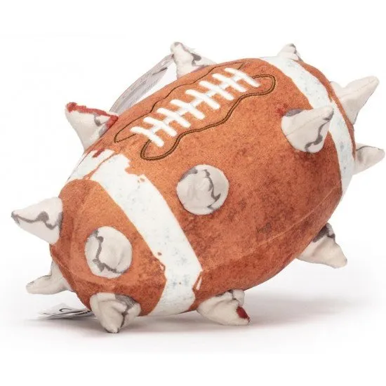 Soft plush replica of a spiked Blood Bowl ball with blood-stained details