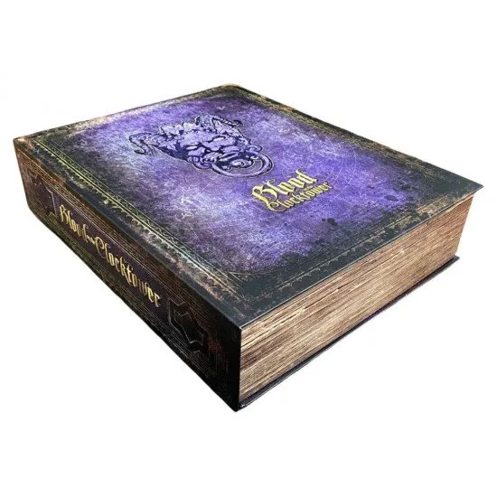 Blood on the Clocktower The Pandemonium Institute Social Game Blood on the Clocktower box art showing a gothic, shadowy scene with a circle of characters and a clock tower in the background