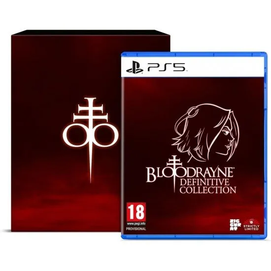 A PlayStation 5 game case resting inside a premium black Deluxe Edition box layout, flanked by a music soundtrack CD, a softcover artbook, character stickers, and a gothic art poster