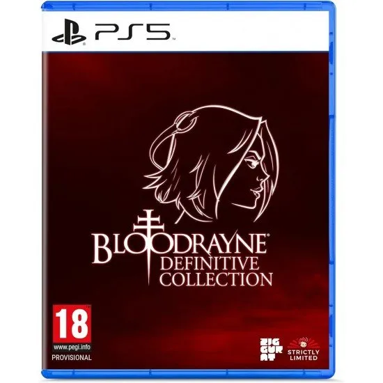 A PlayStation 5 game case showcasing premium gothic cover art with a blood-red color scheme highlighting the lethal vampire agent Rayne ready for combat