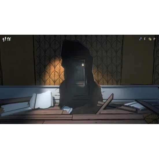The box art for the game Blue Prince on PS5, showing a character looking into a doorway in a stylized, surreal manor.