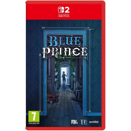 A Nintendo Switch 2 game case showing a detailed architectural blueprint of a mansion layout morphing and shifting in mid-air inside a grand library hall