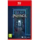 A Nintendo Switch 2 game case showing a detailed architectural blueprint of a mansion layout morphing and shifting in mid-air inside a grand library hall