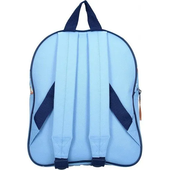 Bluey Jump into Fun 30cm backpack showing the popular cartoon character Bluey with a colorful, playful design