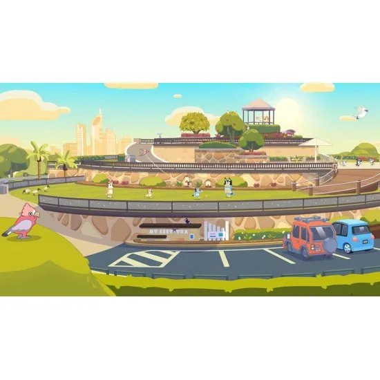 Bluey and Bingo at the riverbank with a camera, inspired by the episode Ice Cream