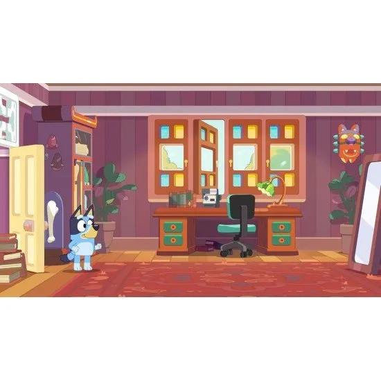 Bluey and Bingo at the riverbank with a camera, inspired by the episode Ice Cream