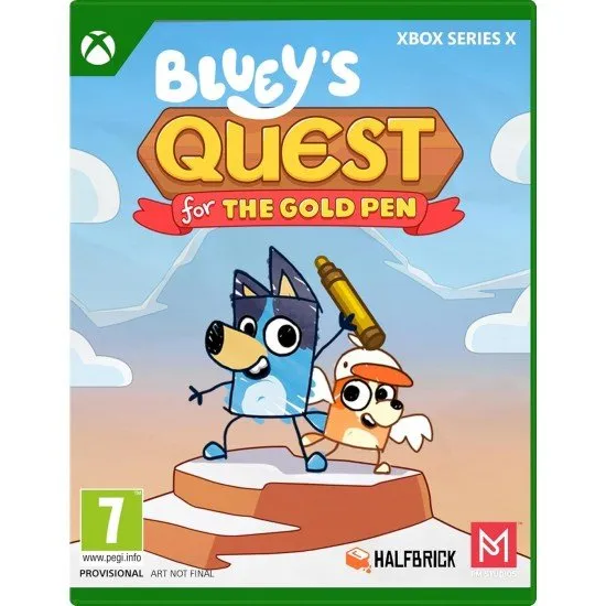 Xbox Series X game case for Bluey's Quest for the Gold Pen featuring the Heeler family