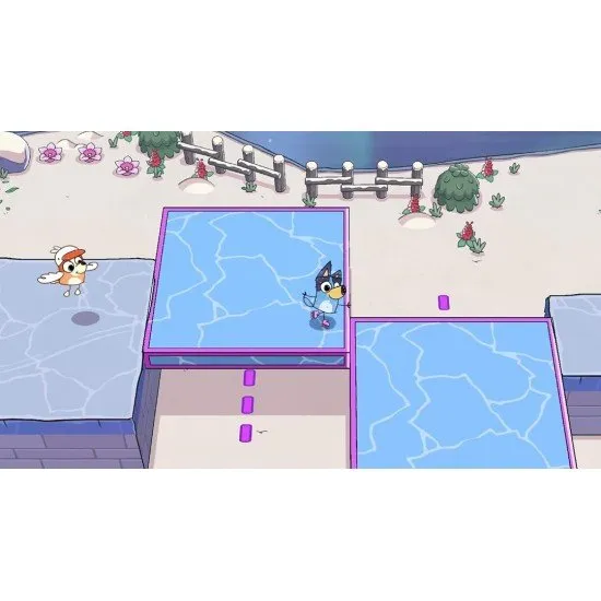 Bluey's Quest for the Gold Pen PS4 game cover featuring Bluey, Bingo, and Dad on his bike