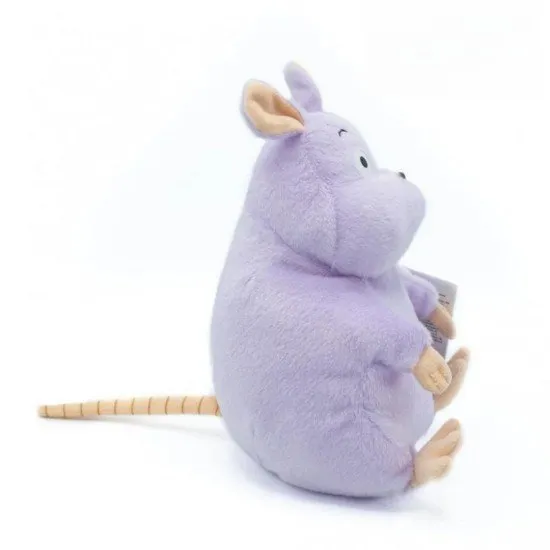 Boh Nezumi baby mouse plush from Spirited Away with a purple ribbon and soft grey fur