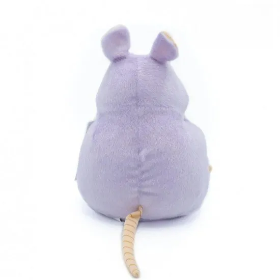 Boh Nezumi baby mouse plush from Spirited Away with a purple ribbon and soft grey fur
