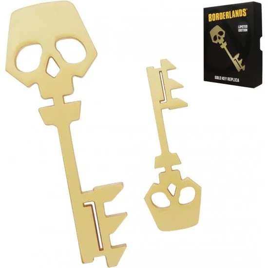 A highly detailed replica of the Borderlands Golden Key finished in matte 24k gold plating inside a protective collector box