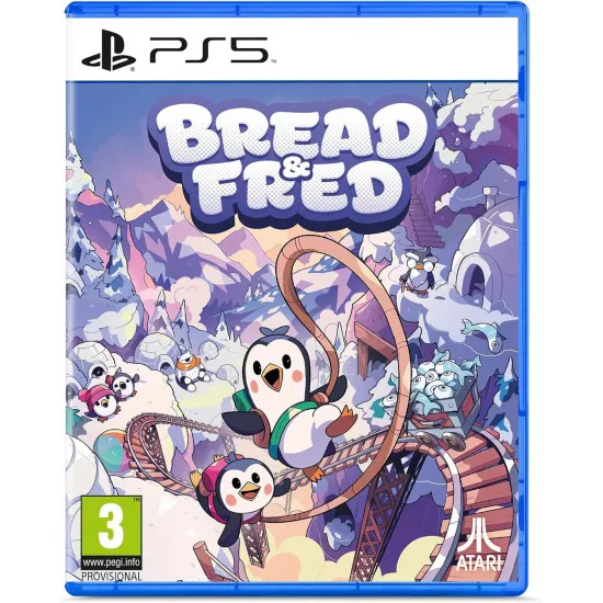 PlayStation 5 game case for Bread and Fred showing two penguins tethered together climbing a icy mountain