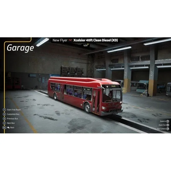 The driver's cockpit of a high-tech bus showing detailed dashboard controls and a city view