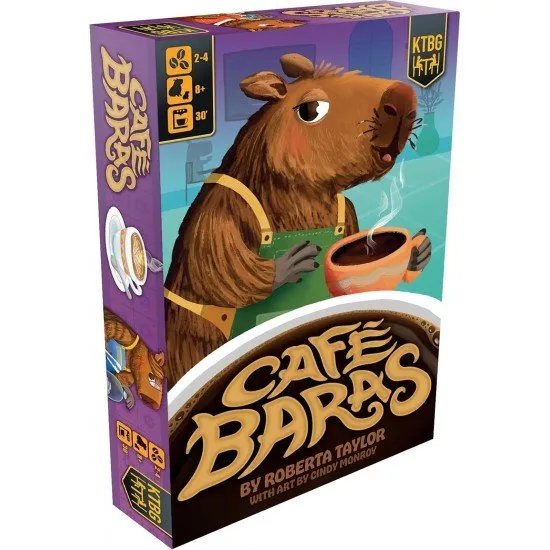 Whimsical illustrations of capybaras enjoying coffee and cakes in a beautifully decorated café setting