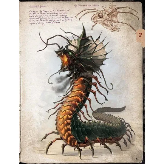 A detailed artistic illustration of a multi-eyed cosmic entity alongside anatomical diagrams and handwritten notes