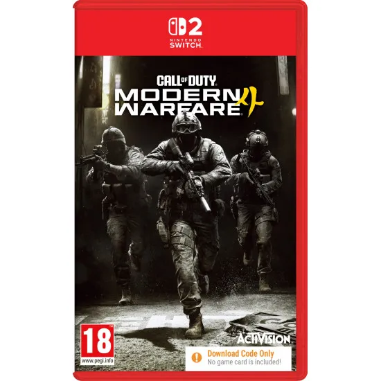 Nintendo Switch 2 game case for Call of Duty Modern Warfare 4 showing military soldiers and Captain Price in a urban combat environment