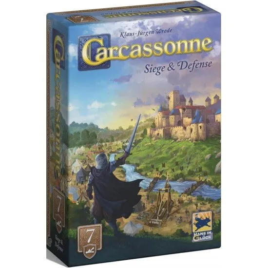 Carcassonne Siege & Defence Expansion box showing meeples defending a city fortress from an attack