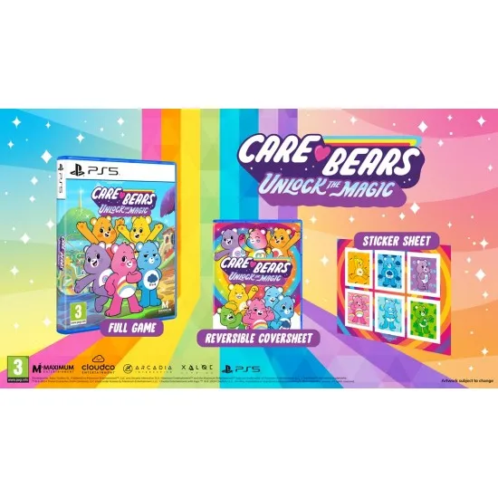 Care Bears: Unlock the Magic PS5 game cover featuring Cheer Bear and friends.