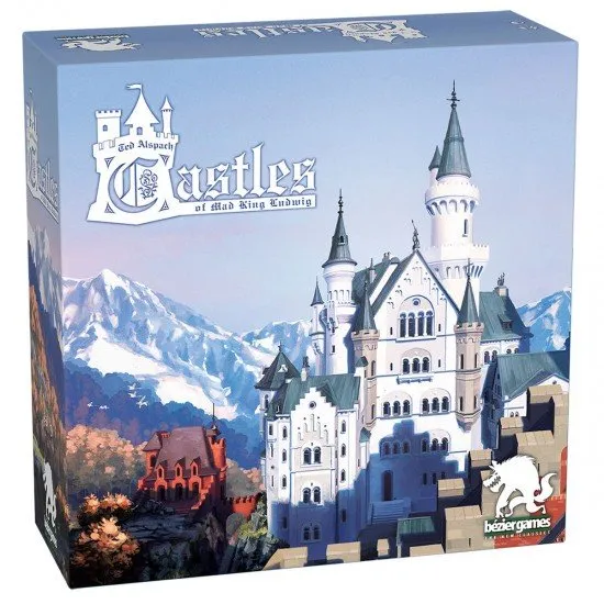 Box art for Castles of Mad King Ludwig 2nd Edition featuring a grand Bavarian castle