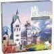 A collection of colourful new room tiles, moat pieces, and swan tokens spread out for the Castles of Mad King Ludwig board game