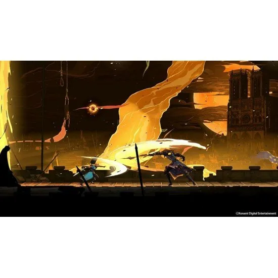 Trevor Belmont's successor facing a massive winged demon in the streets of 1499 Paris