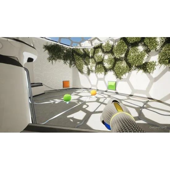 ChromaGun 2: Dye Hard game cover showing the first-person view of the color-based puzzle-solving gameplay