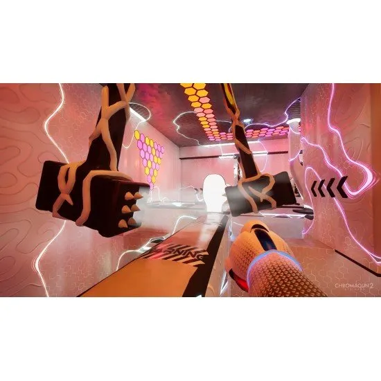 ChromaGun 2: Dye Hard game cover showing the first-person view of the color-based puzzle-solving gameplay