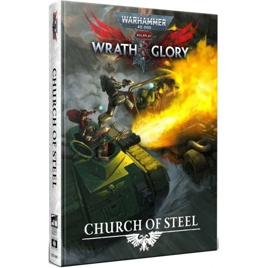 Front cover of the Church of Steel supplement for Warhammer 40,000 Wrath & Glory