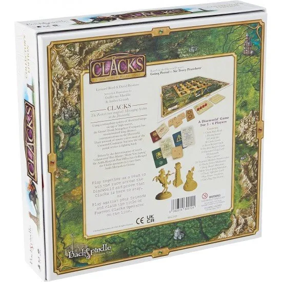 Clacks Discworld board game Collector's Edition box featuring Clacks tower semaphore artwork inspired by Terry Pratchett's Going Postal
