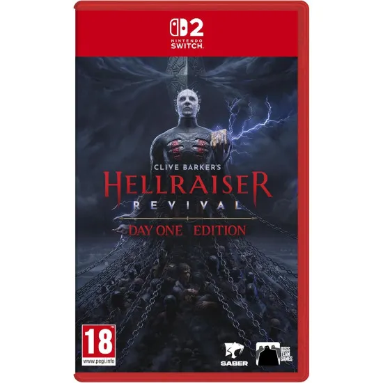 Nintendo Switch 2 game case for Clive Barker's Hellraiser Revival Day One Edition showing Pinhead and the Genesis Configuration puzzle box