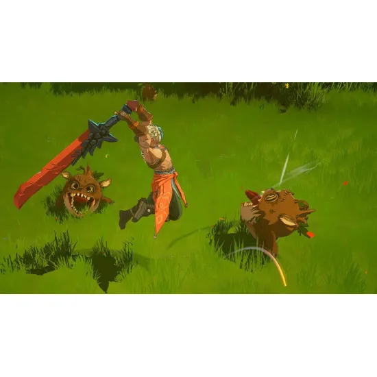 A PlayStation 5 game case showing a vibrant fantasy world with a giant flying turtle carrying a bustling workshop on its shell through sunlit clouds