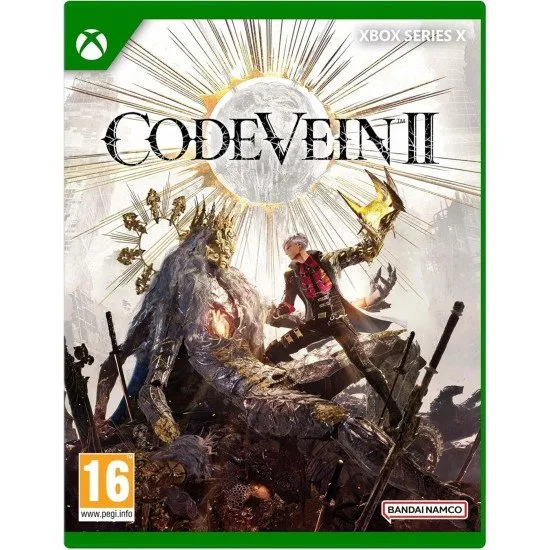 Code Vein II Xbox Series X box art showing the Revenant Hunter protagonist and the girl Lou with time manipulation powers in a grim, post-apocalyptic setting