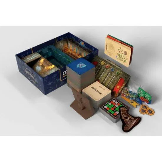 A grid of cards featuring spells, characters, and locations from Harry Potter alongside House Prefect standees