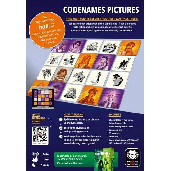 Codenames Pictures (2025) edition board game box with bold new box design and refreshed spy artwork