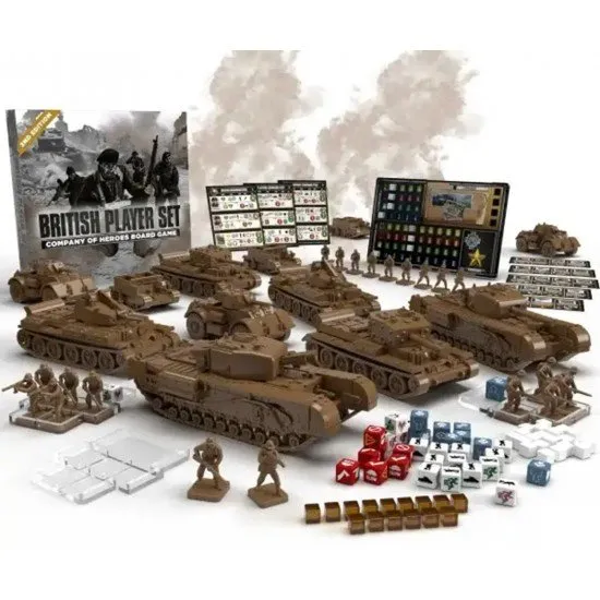 Company of Heroes Board Game British Player Set box featuring desert tan tanks and infantry miniatures