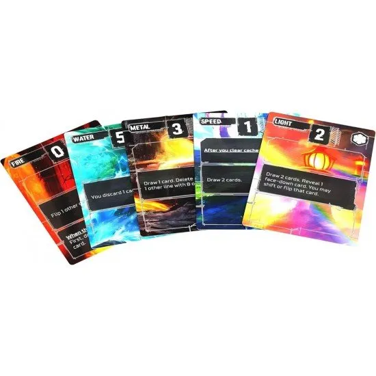 Compile Main 1 card game box showing abstract digital protocol designs