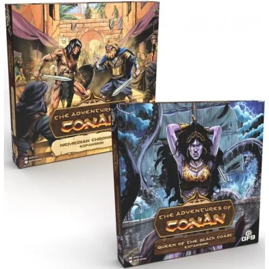 The Adventures of Conan expansion box featuring Queen Belit and the Nemedian Chronicles artwork
