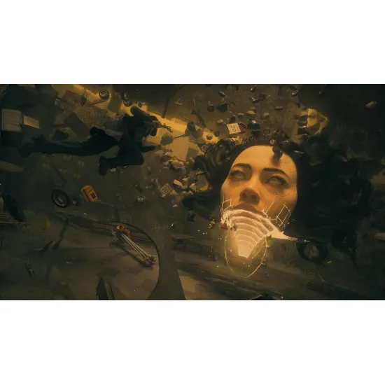 An Xbox Series X game case showing Dylan Faden surrounded by red Hiss energy floating above a distorted, gravity-defying New York street street where buildings are twisting sideways