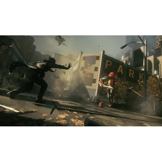 An Xbox Series X game case showing Dylan Faden surrounded by red Hiss energy floating above a distorted, gravity-defying New York street street where buildings are twisting sideways