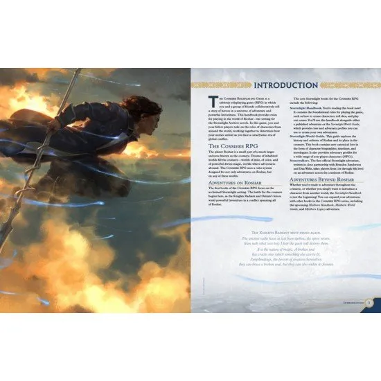 Cosmere RPG Stormlight Handbook hardcover front cover featuring a Knight Radiant in Shardplate against the backdrop of Roshar