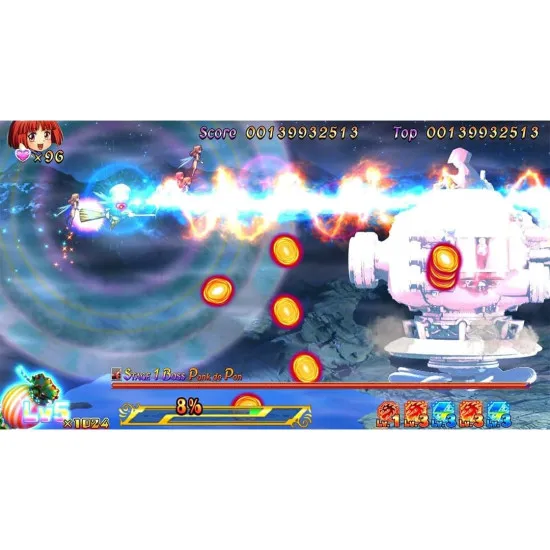 PlayStation 5 game case for Cotton Reboot High Tension showing the witch Cotton and Silk battling giant rebellious Willow candy enemies