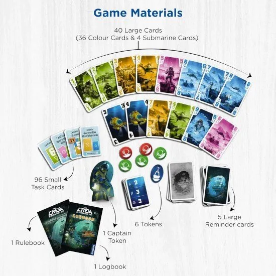 The Crew Mission Deep Sea card game box showing underwater theme and cooperative gameplay