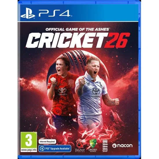 Cricket 26 PS4 game box art showing official Ashes branding and action from a cricket match
