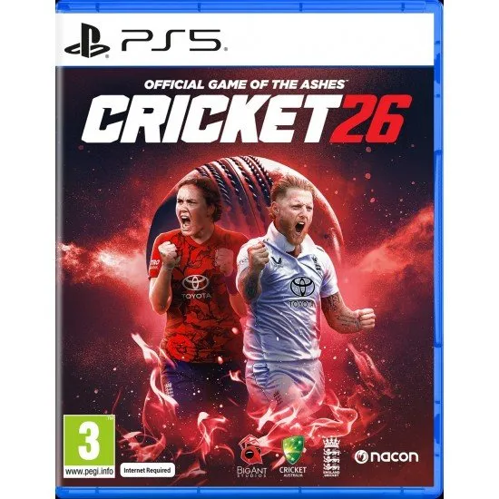 Cricket 26 PS5 game box art showing official Ashes branding and action from a cricket match