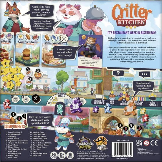 Critter Kitchen Board Game featuring restaurant-themed strategy gameplay for 1 to 5 players