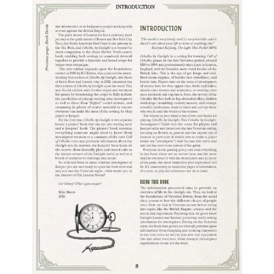 The cover of the Call of Cthulhu: Cthulhu by Gaslight Investigators Guide, showing a Victorian-era investigator holding a gas lamp in a foggy alley.