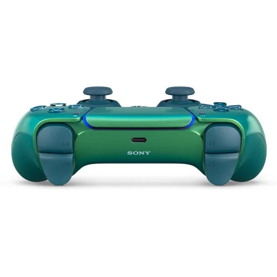 PS5 DualSense Wireless Controller Chroma Teal iridescent colour-shifting green edition front view showing shimmer effect