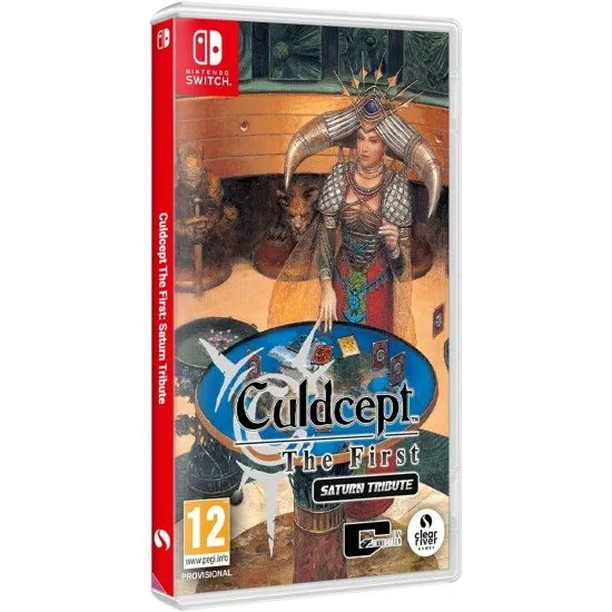 A Nintendo Switch game case featuring retro anime style artwork of magical card summoners and fantasy creatures over a gridded tactical board game layout